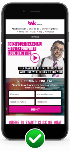 Image of mobile responsive website design for Ink Wealth