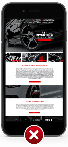 Image of non-mobile responsive web design for Platinum Wheel Repairs