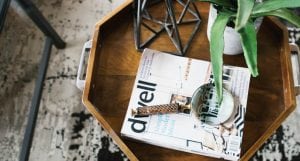 Image of Dwell Magazine on small coffee table