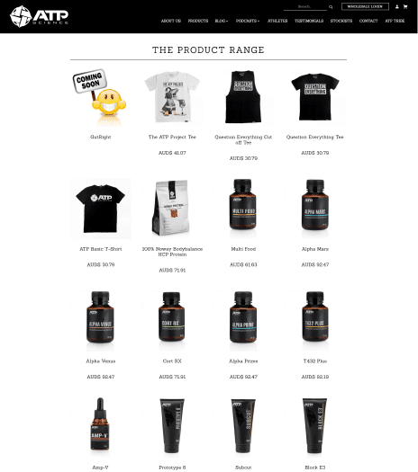 Image of the ATP Science website design - product range page