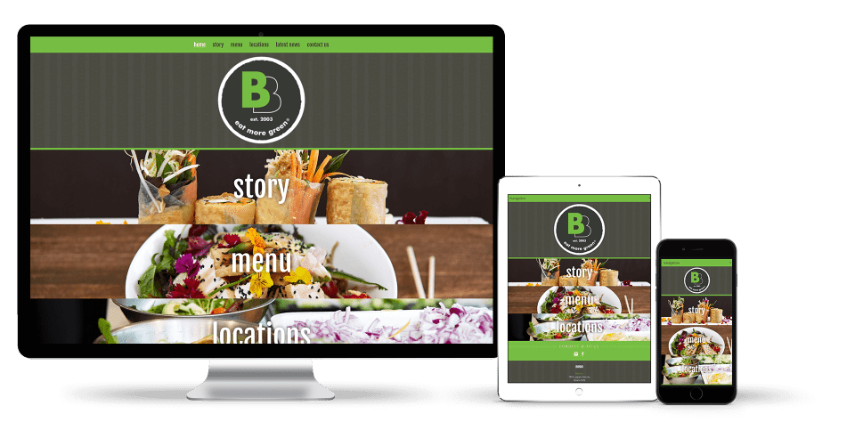 Image of Eat More Green website design on desktop, tablet and smart phone