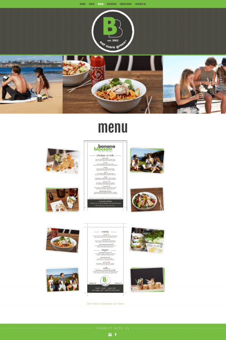 Image of the Eat More Green website design - menu page
