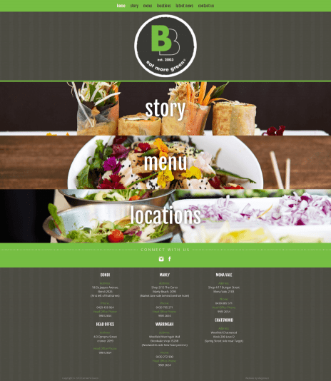 Image of the Eat More green web design - home page