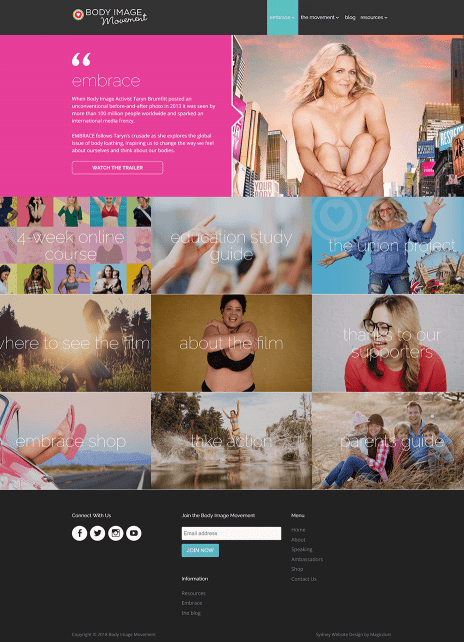 Image of the Body Image Movement website - secondary page