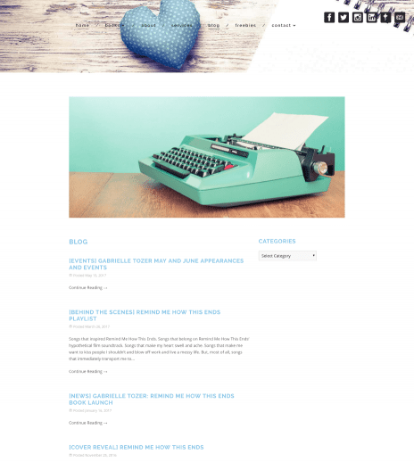 Image of the Gabrielle Tozer web design - blog page