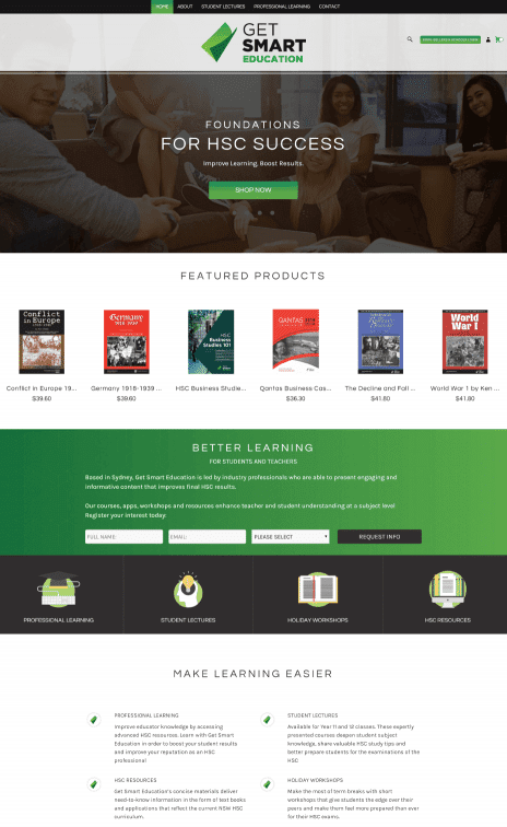 Image of Get Smart Education web page - home page