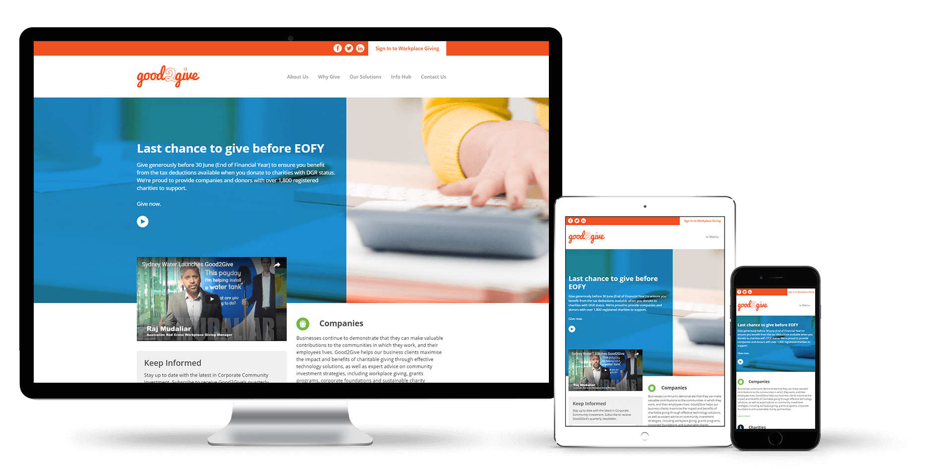 Image of the Good 2 Give website design on a desktop, tablet and smart phone