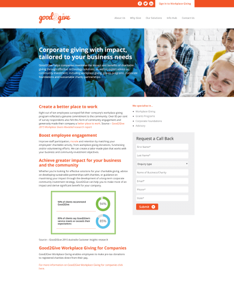 Image of the Good 2 Give website design - b-page