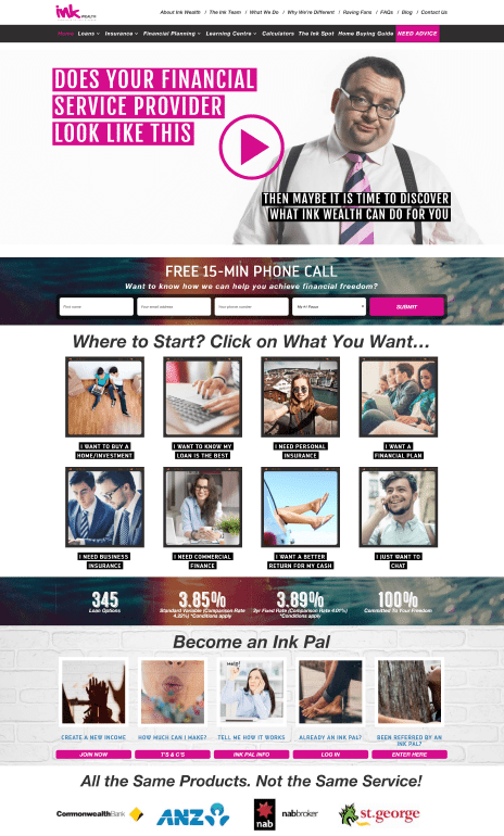 Image of the Ink Wealth website design - home page