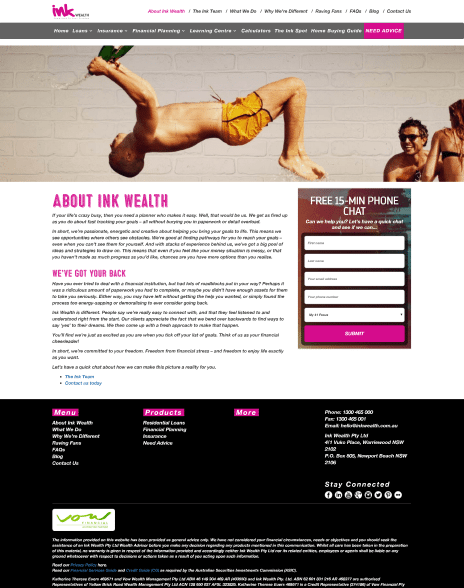 Image of the Ink Wealth website design - about us page