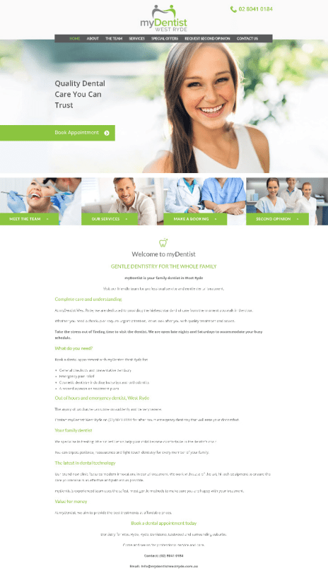 Image of the My Dentist West Ryde website design - home page