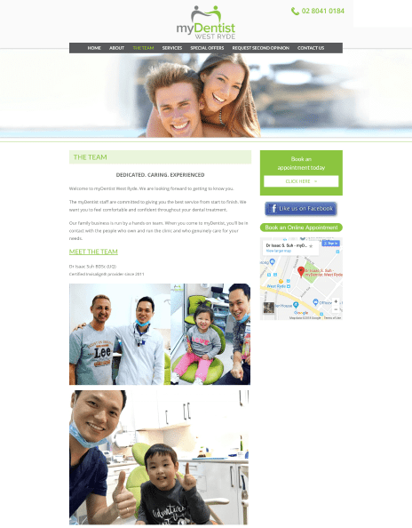 Image of the My Dentist West Ryde website design - team page