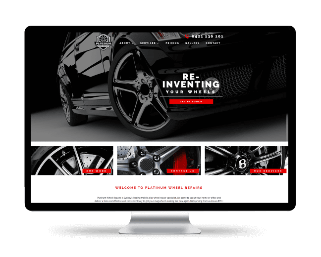 Image of the Platinum Wheel Repairs website design on a desktop