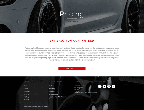 Image of the Platinum Wheels website design - pricing page