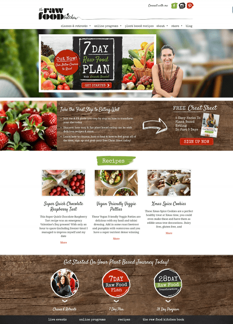 Image of the Raw Food Kitchen website design - home page