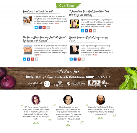 Image of the Raw Food Kitchen website design - blog page